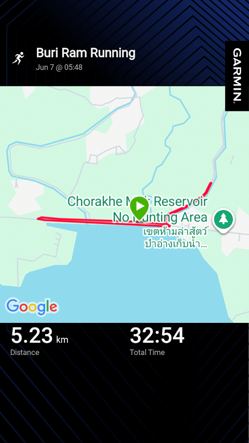 Garmin running data from Huai Chorakhe Mak Reservoir