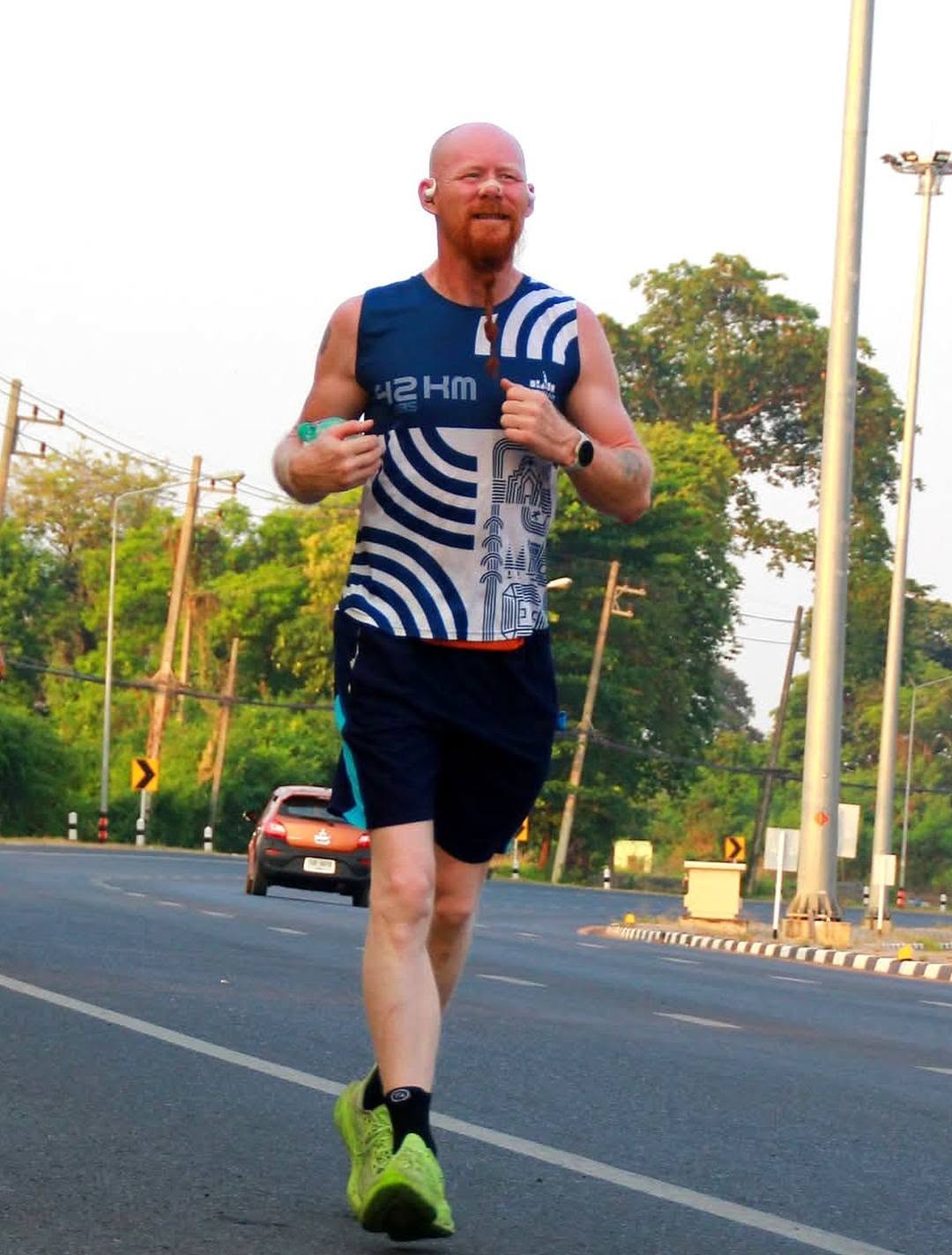 Mister Finn running with a Better Breath nasal strip in Thailand